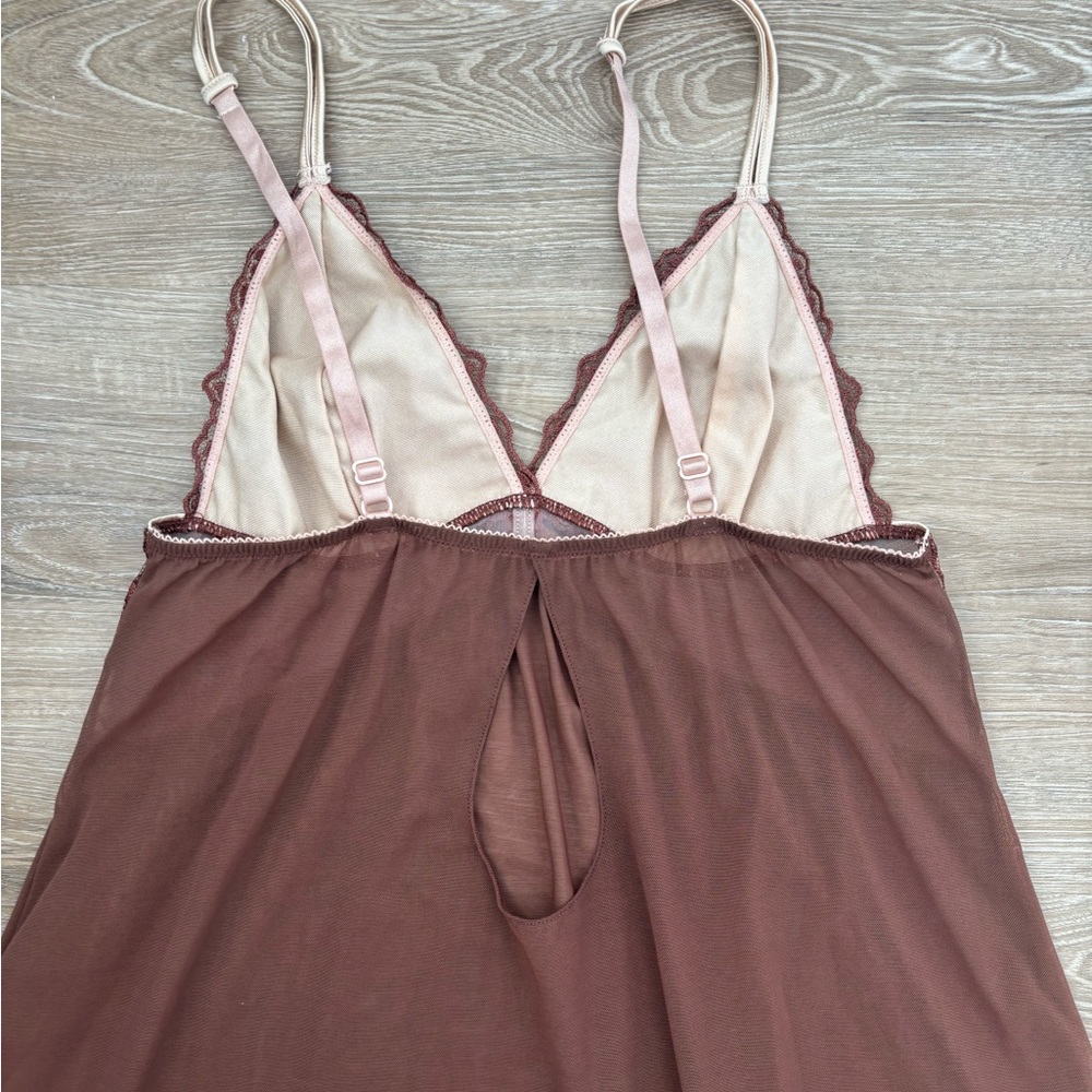 Affinitas Intimates Brown Babydoll Chemise Lace Slip Nightie Dress Vintage - Picture 4 of 9